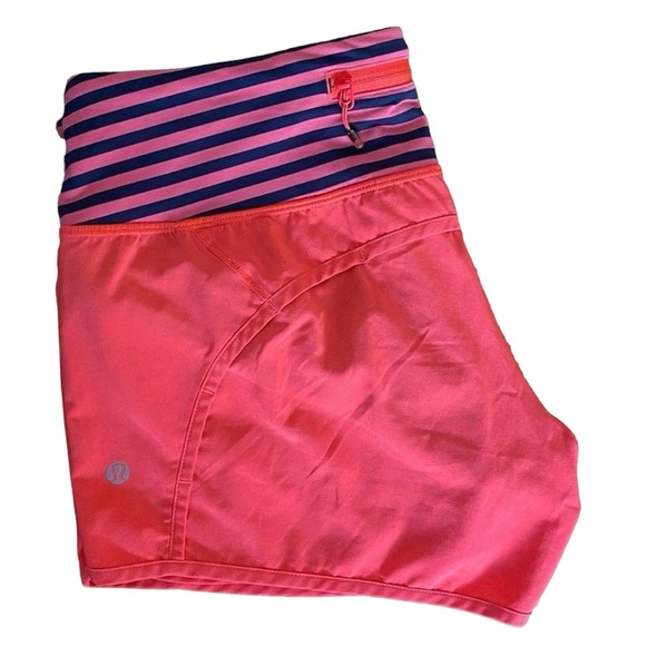 lululemon athletica Pants - Lululemon Womens Run Times Short size 6 4" Coral Deep Navy Narrow Bold Stripe